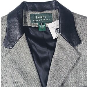 Lauren Ralph Lauren Pure Wool Herringbone Coat Lambskin Leather Trim 16 NWT $769